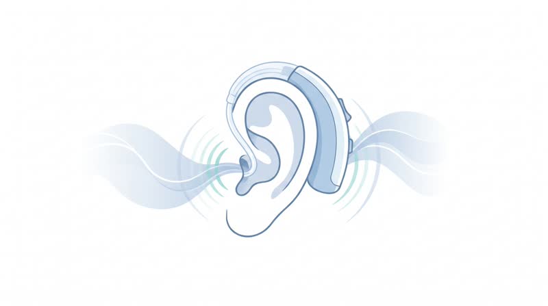 Behind the ear hearing aid - clean medical illustration of BTE device