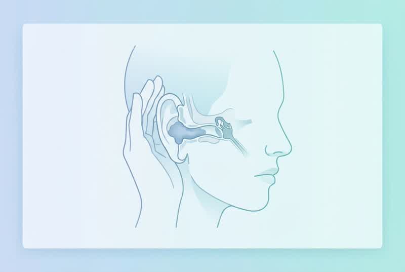Medical illustration showing clogged ear symptoms including ear pressure and muffled hearing